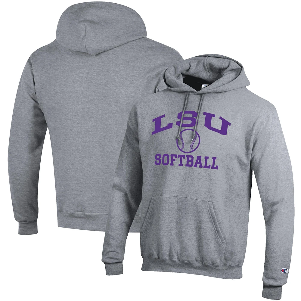 Men's Champion Gray LSU Tigers Softball Icon Pullover Hoodie