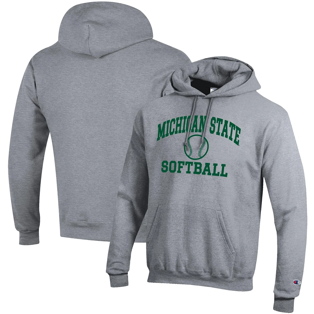 Men's Champion Gray Michigan State Spartans Softball Icon Pullover Hoodie