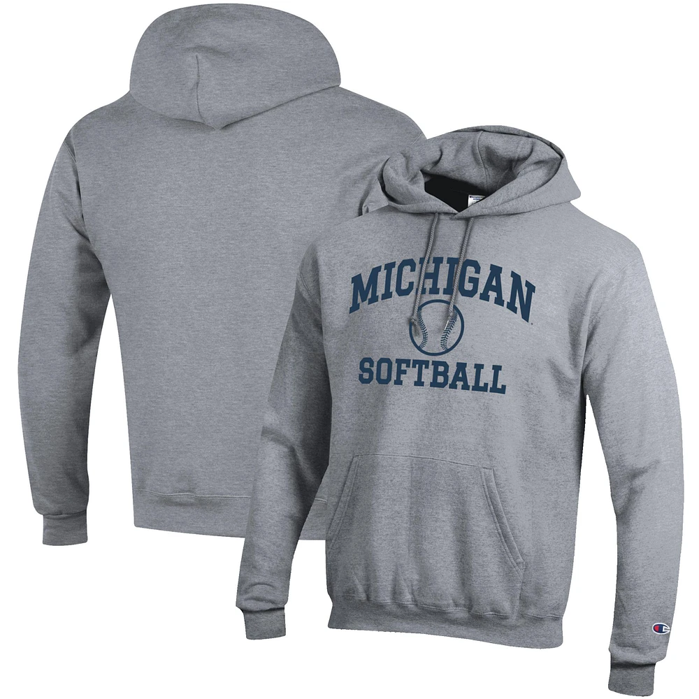 Men's Champion Gray Michigan Wolverines Softball Icon Pullover Hoodie