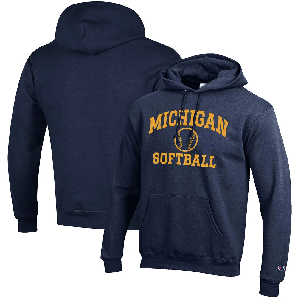 Men's Champion Navy Michigan Wolverines Softball Icon Pullover Hoodie