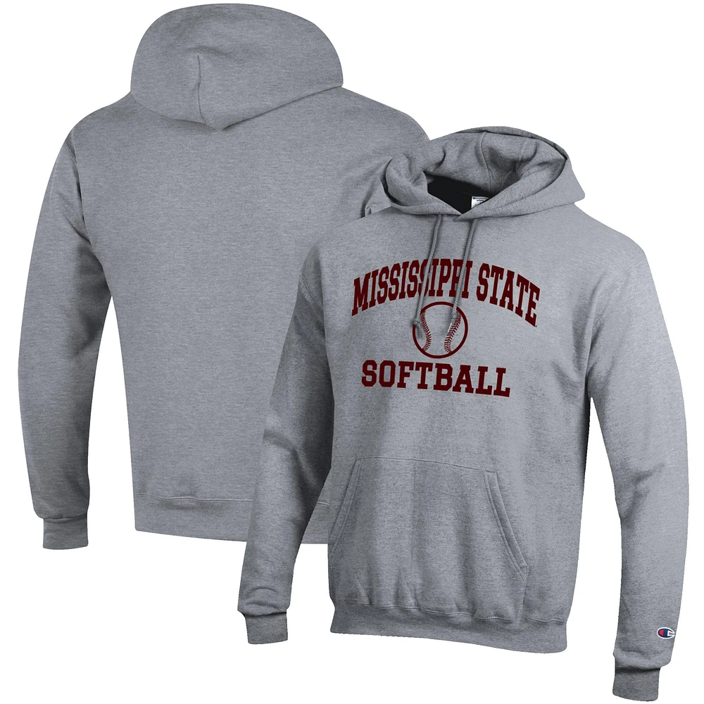 Men's Champion Gray Mississippi State Bulldogs Softball Icon Pullover Hoodie