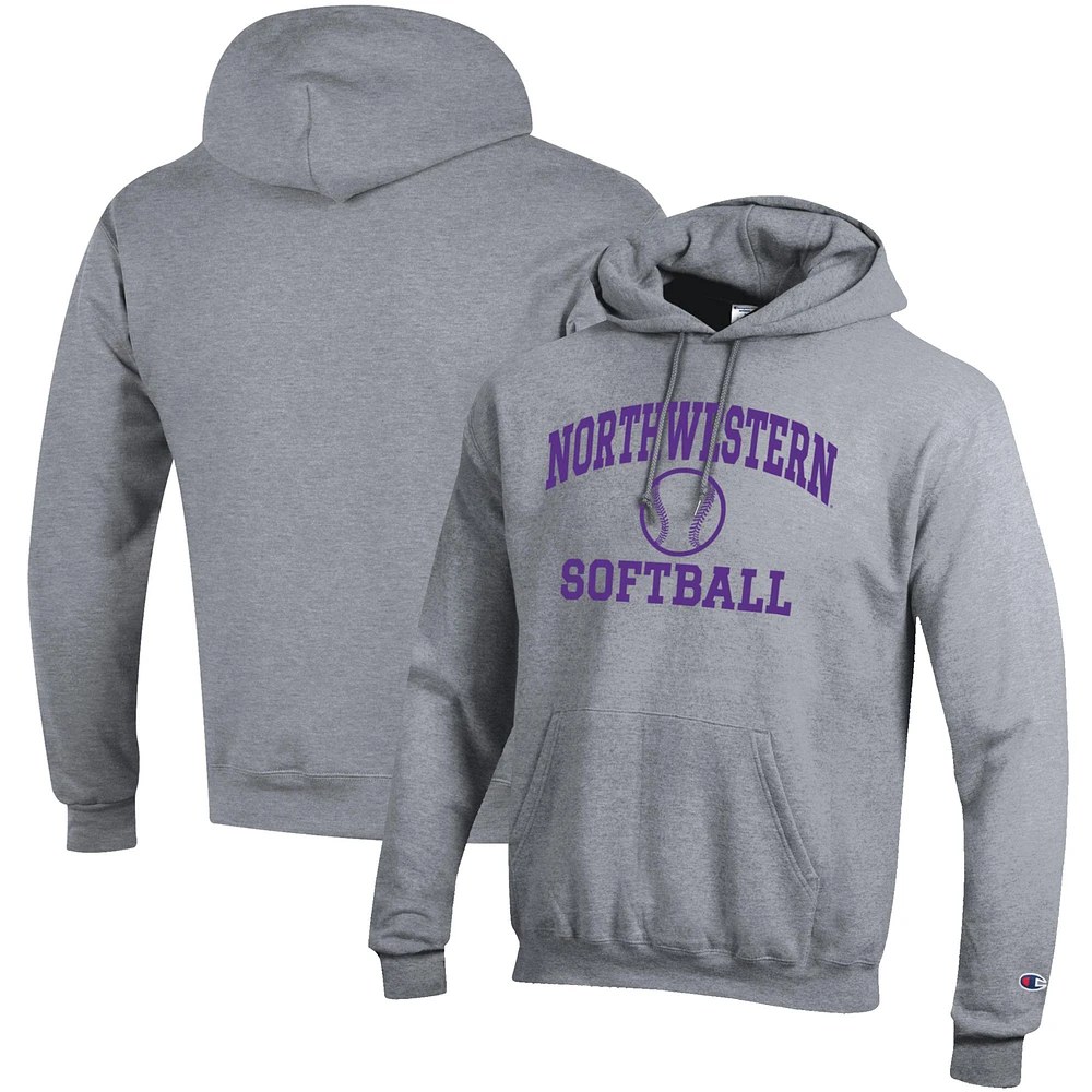 Men's Champion Gray Northwestern Wildcats Softball Icon Pullover Hoodie