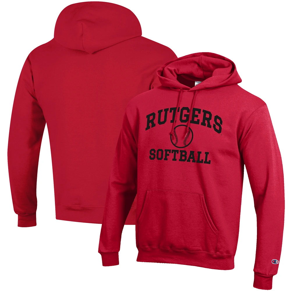 Men's Champion Scarlet Rutgers Knights Softball Icon Pullover Hoodie