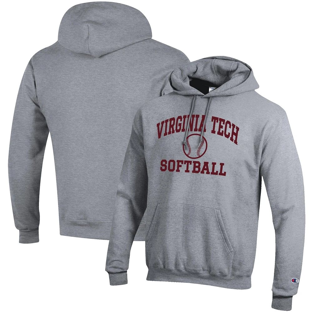 Men's Champion Gray Virginia Tech Hokies Softball Icon Pullover Hoodie