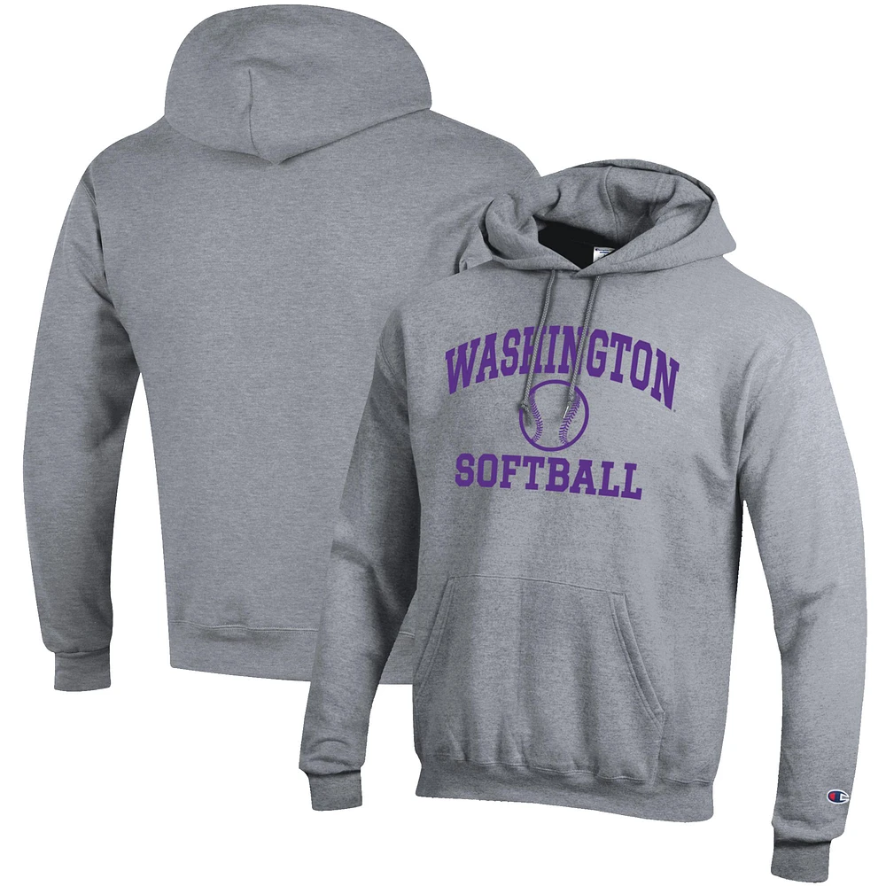 Men's Champion Gray Washington Huskies Softball Icon Pullover Hoodie