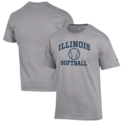 Men's Champion Gray Illinois Fighting Illini Softball Icon T-Shirt