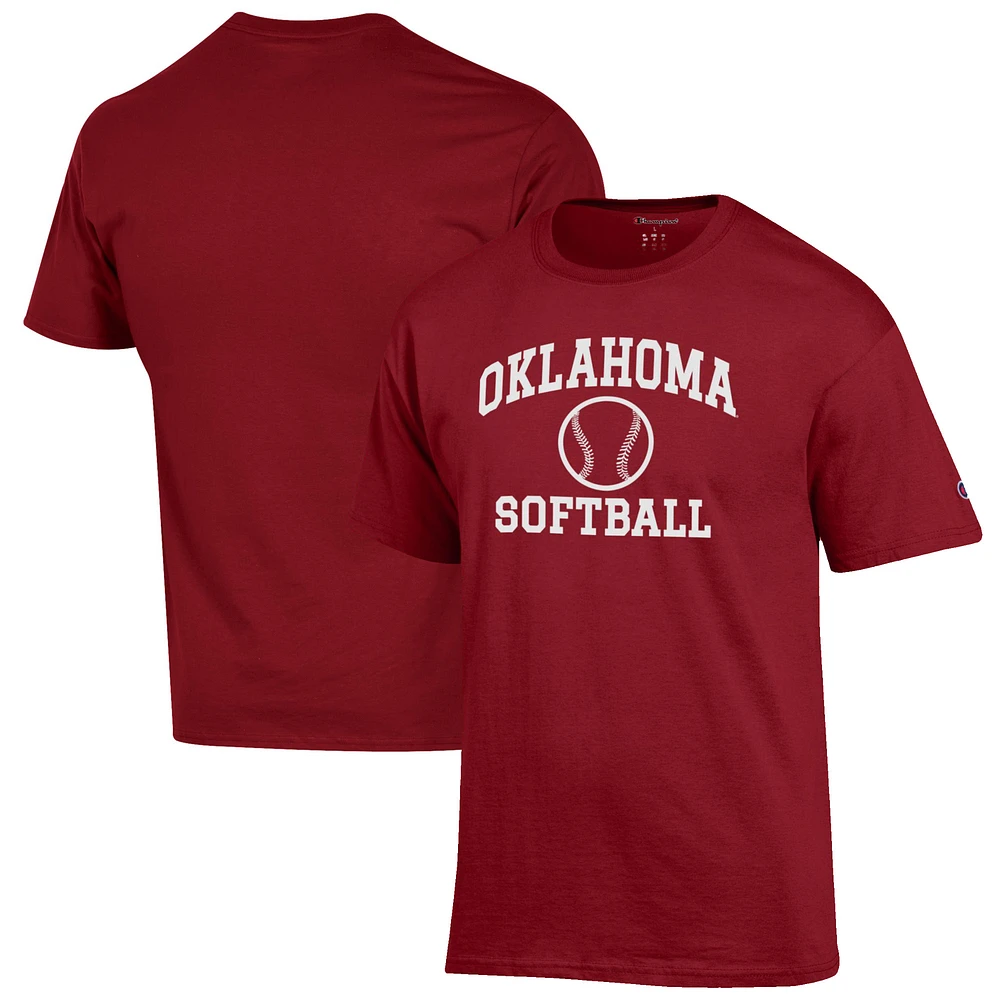 Men's Champion Crimson Oklahoma Sooners Softball Icon T-Shirt