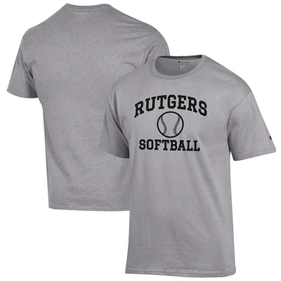 Men's Champion Gray Rutgers Scarlet Knights Softball Icon T-Shirt