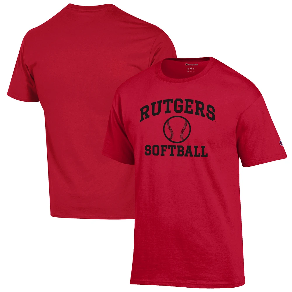 Men's Champion Scarlet Rutgers Knights Softball Icon T-Shirt