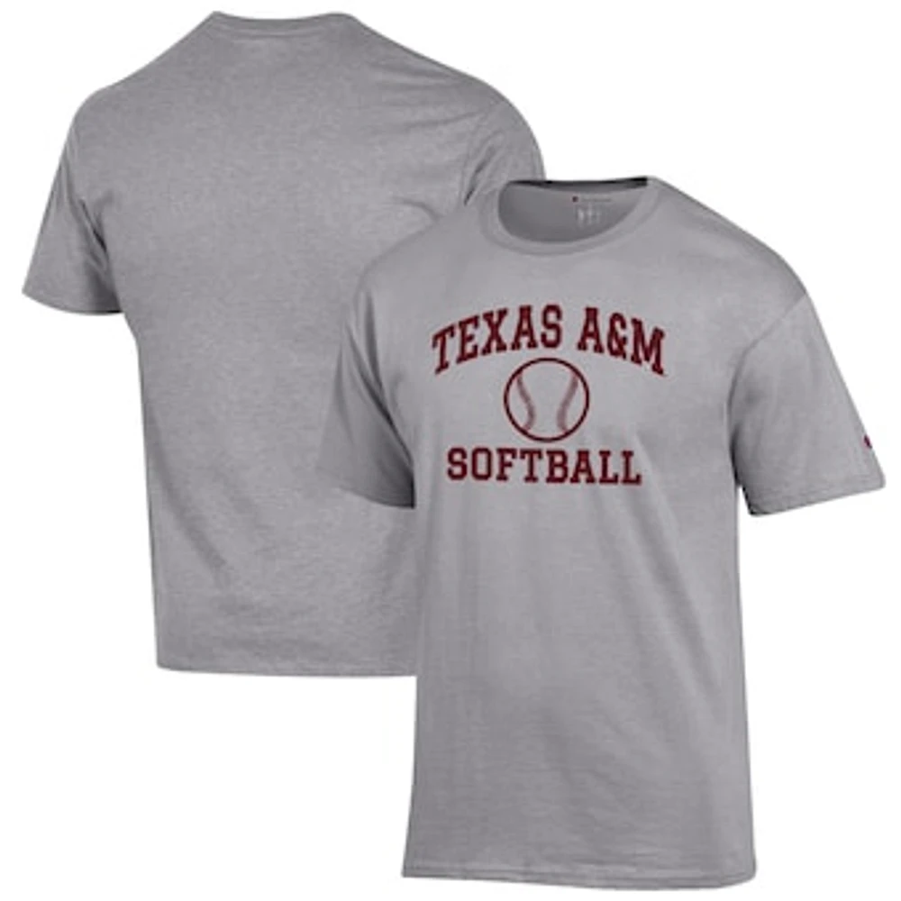 Men's Champion Gray Texas A&M Aggies Softball Icon T-Shirt