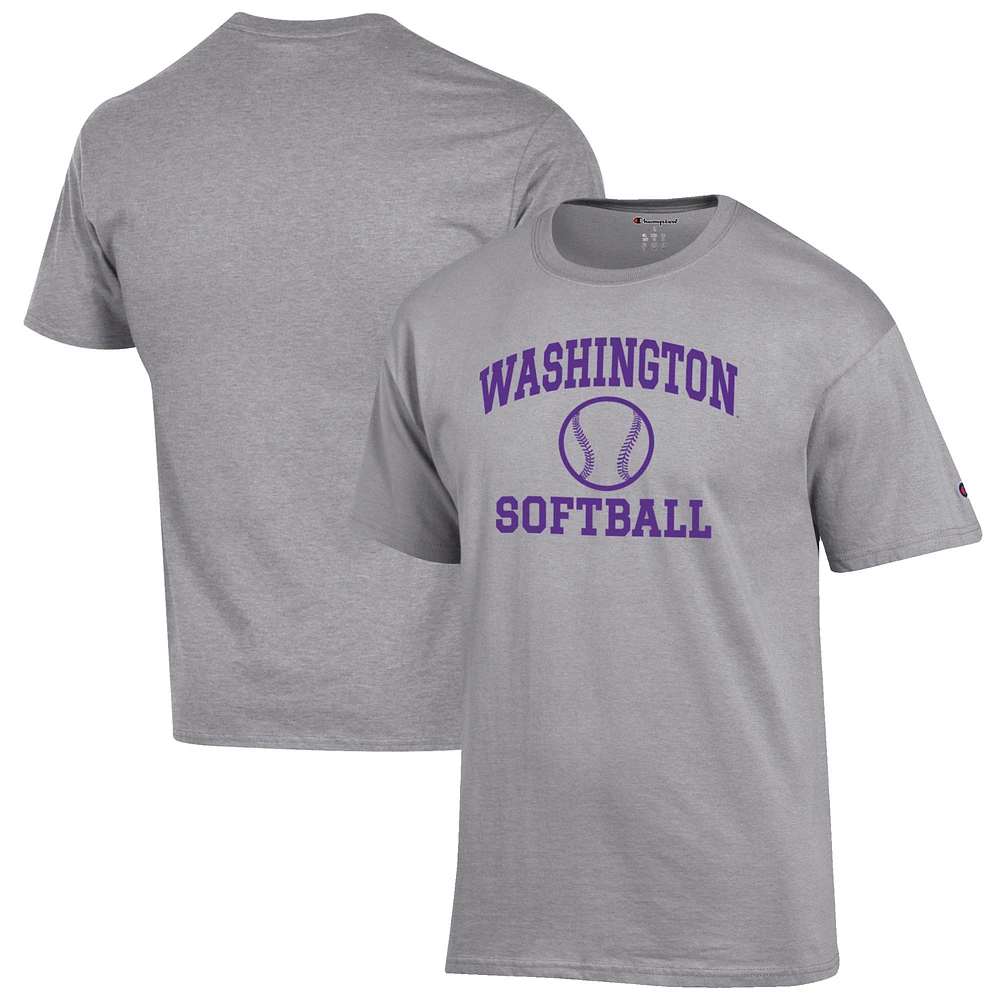 Men's Champion Gray Washington Huskies Softball Icon T-Shirt