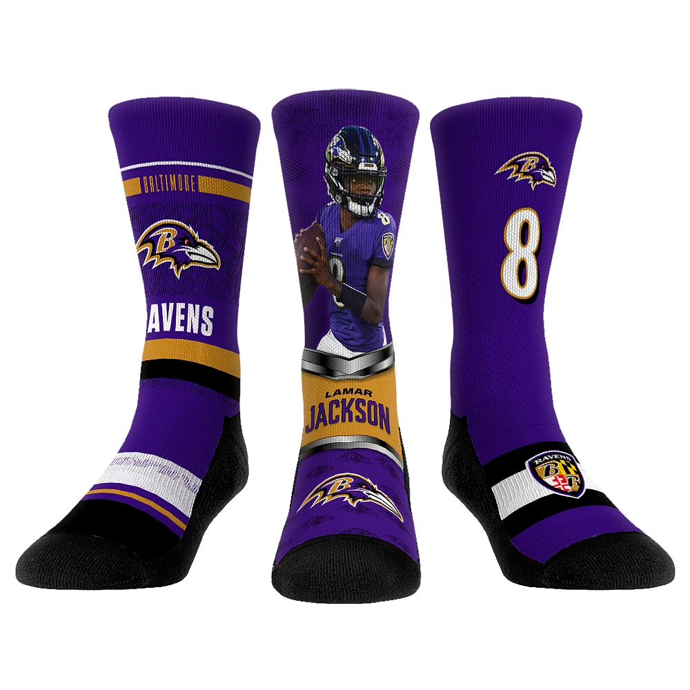 Unisex Rock Em Socks Lamar Jackson Baltimore Ravens 3-Pack Crew Set