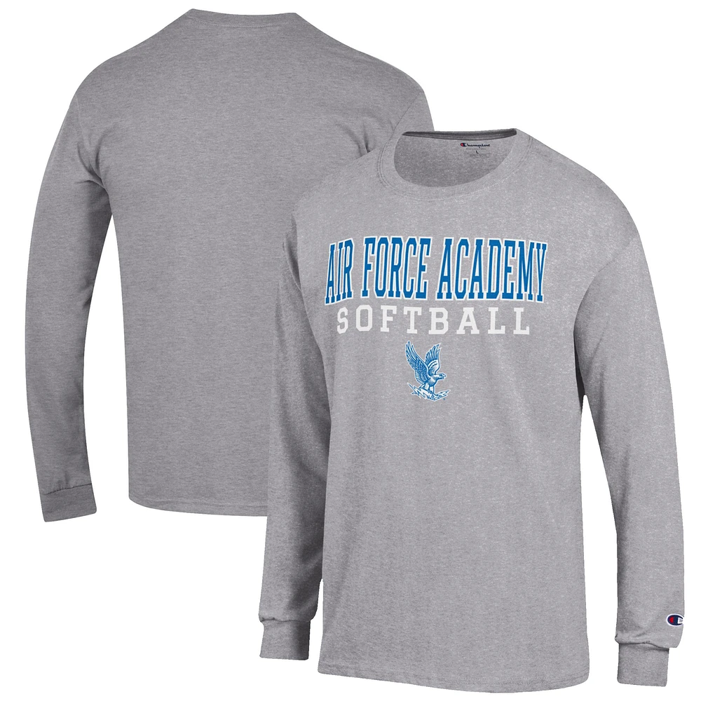 Men's Champion Gray Air Force Falcons Softball Stack Long Sleeve T-Shirt