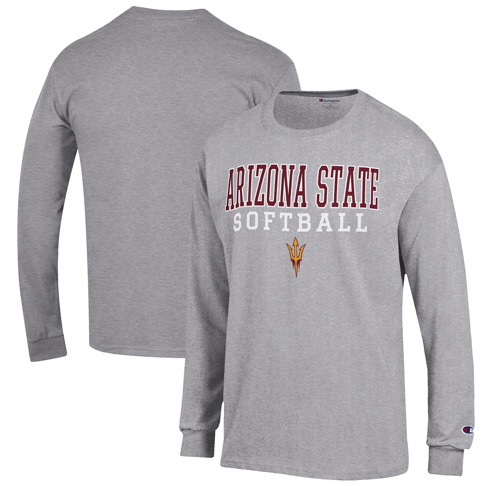 Men's Champion Gray Arizona State Sun Devils Softball Stack Long Sleeve T-Shirt