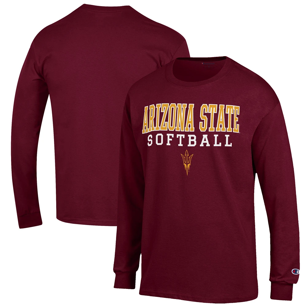 Men's Champion Maroon Arizona State Sun Devils Softball Stack Long Sleeve T-Shirt