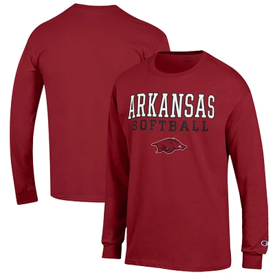 Men's Champion Cardinal Arkansas Razorbacks Softball Stack Long Sleeve T-Shirt