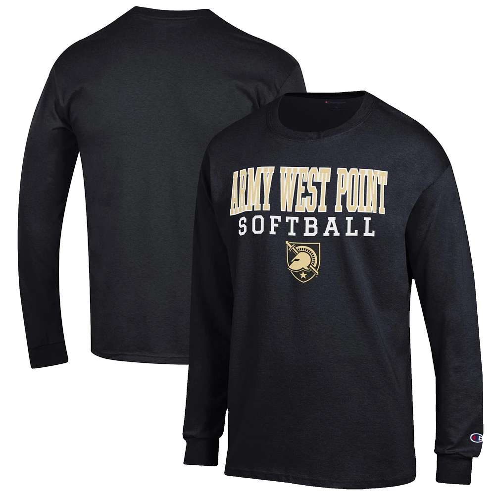 Men's Champion Black Army Knights Softball Stack Long Sleeve T-Shirt