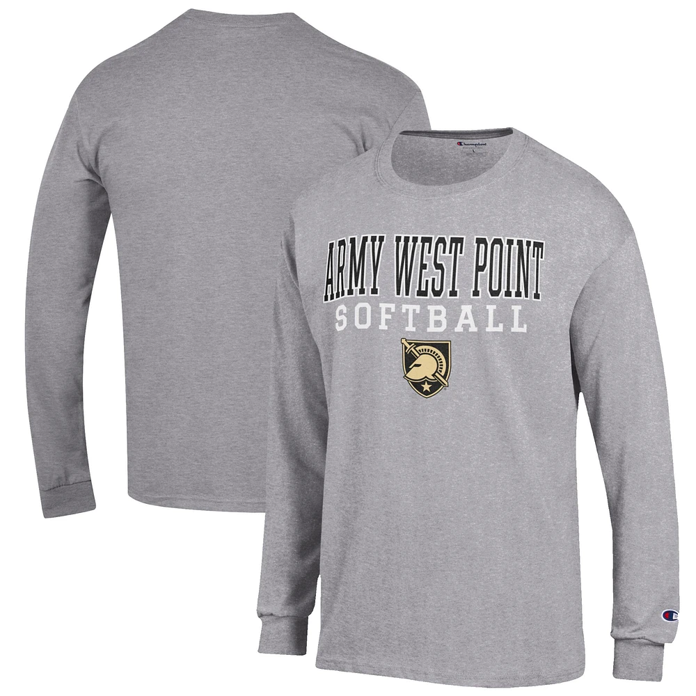 Men's Champion Gray Army Black Knights Softball Stack Long Sleeve T-Shirt