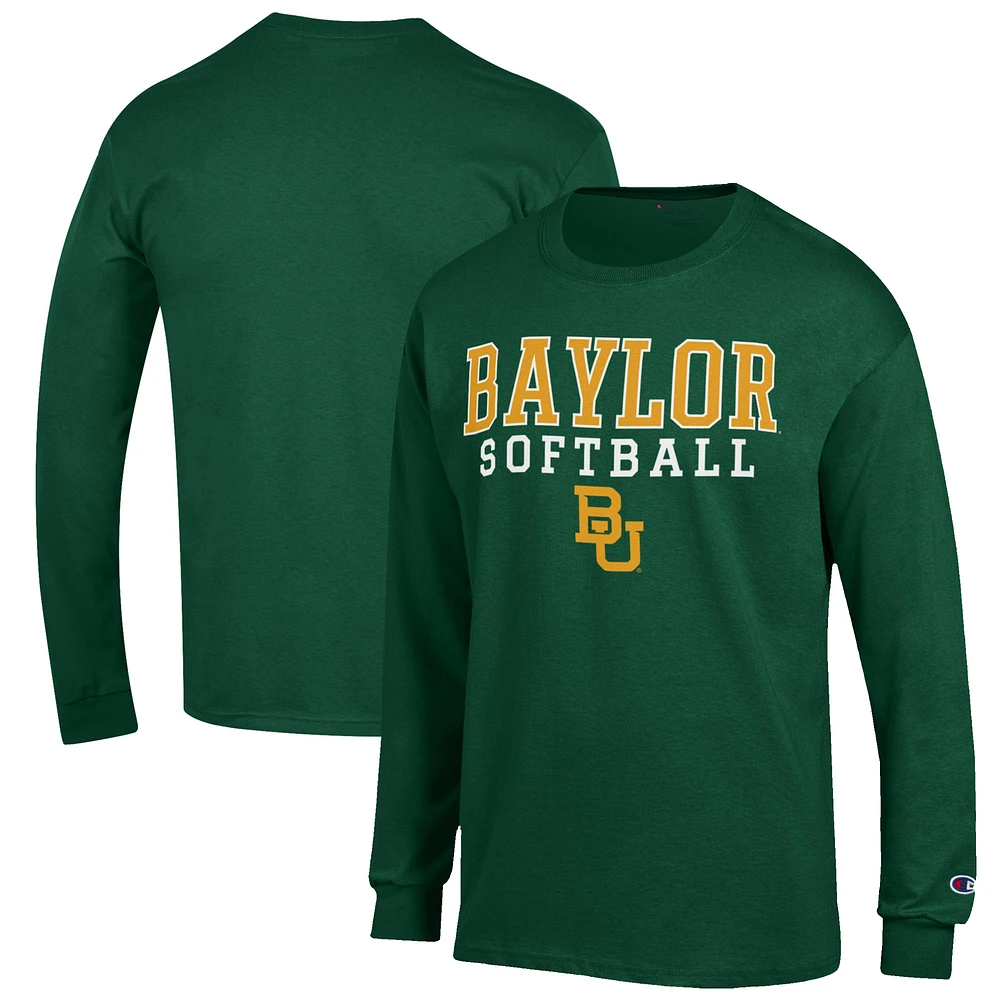 Men's Champion Green Baylor Bears Softball Stack Long Sleeve T-Shirt