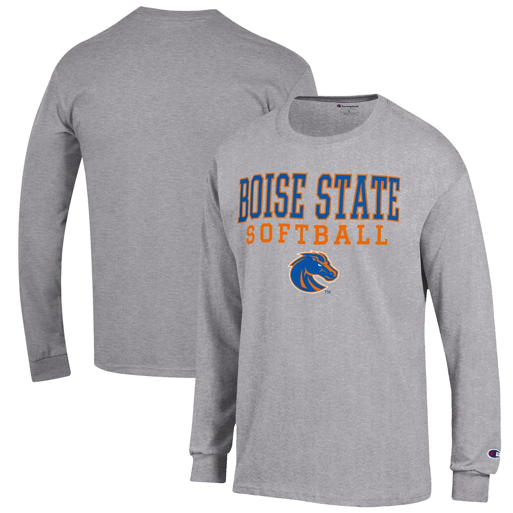 Men's Champion Gray Boise State Broncos Softball Stack Long Sleeve T-Shirt