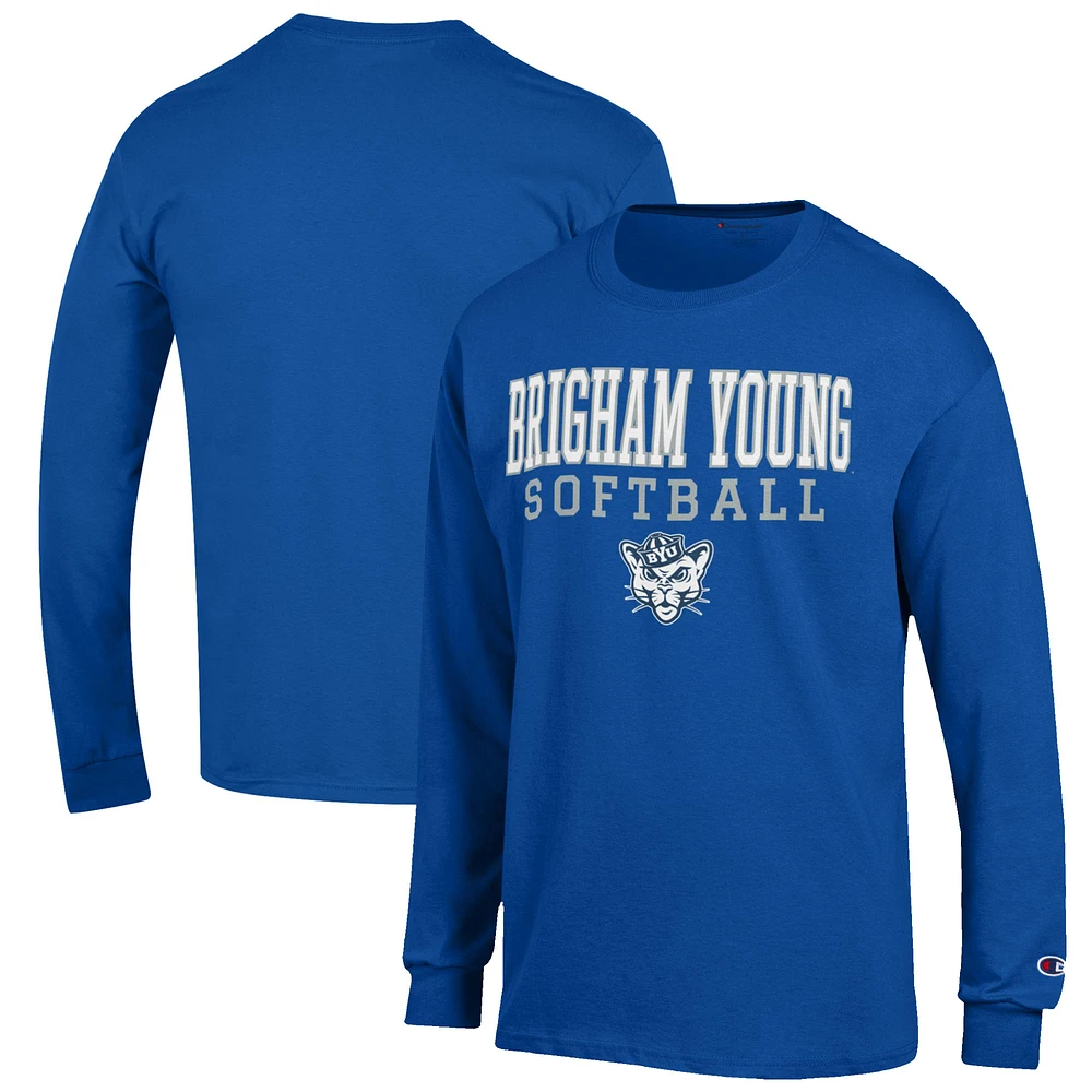 Men's Champion Royal BYU Cougars Softball Stack Long Sleeve T-Shirt
