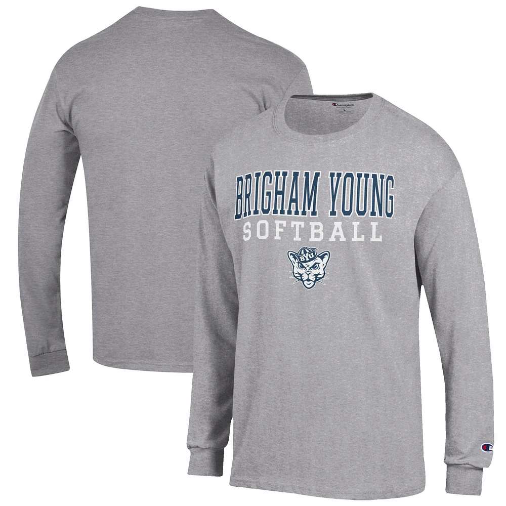 Men's Champion Gray BYU Cougars Softball Stack Long Sleeve T-Shirt