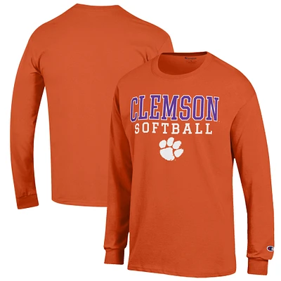 Men's Champion Orange Clemson Tigers Softball Stack Long Sleeve T-Shirt
