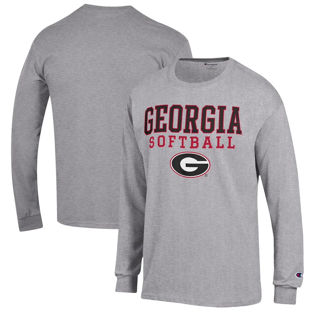 Men's Champion Gray Georgia Bulldogs Softball Stack Long Sleeve T-Shirt