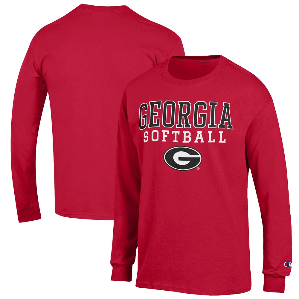 Men's Champion Red Georgia Bulldogs Softball Stack Long Sleeve T-Shirt