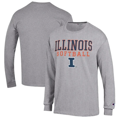 Men's Champion Gray Illinois Fighting Illini Softball Stack Long Sleeve T-Shirt