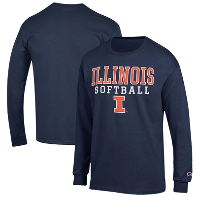 Men's Champion Navy Illinois Fighting Illini Softball Stack Long Sleeve T-Shirt