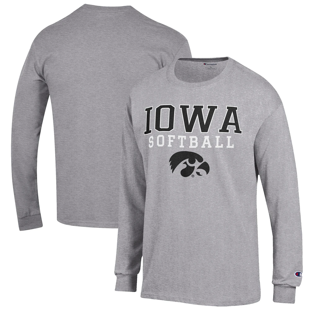 Men's Champion Gray Iowa Hawkeyes Softball Stack Long Sleeve T-Shirt