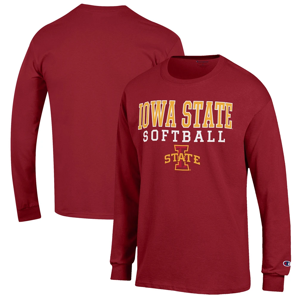 Men's Champion Cardinal Iowa State Cyclones Softball Stack Long Sleeve T-Shirt