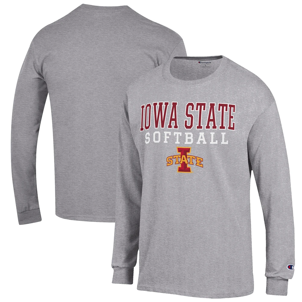 Men's Champion Gray Iowa State Cyclones Softball Stack Long Sleeve T-Shirt