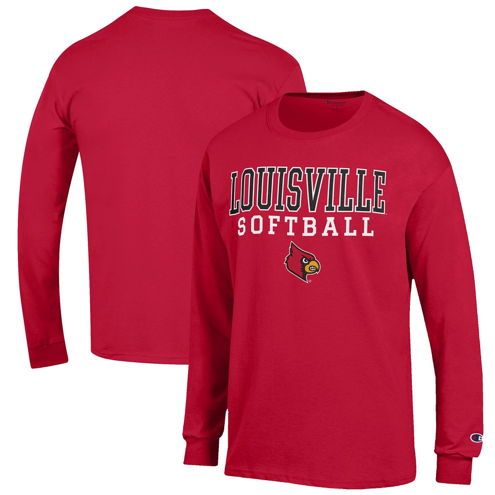Men's Champion Red Louisville Cardinals Softball Stack Long Sleeve T-Shirt