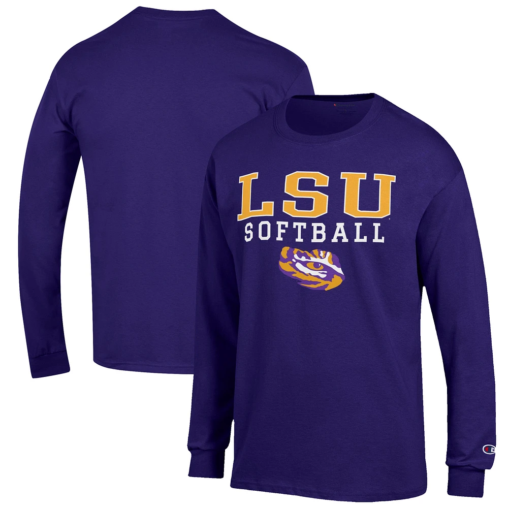 Men's Champion Purple LSU Tigers Softball Stack Long Sleeve T-Shirt