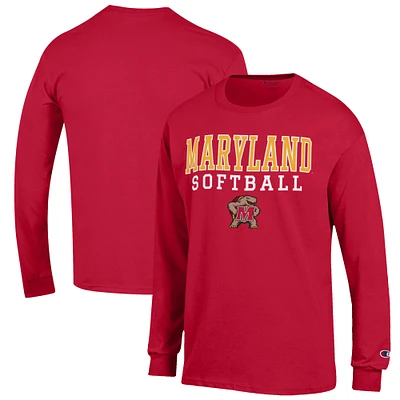 Men's Champion Red Maryland Terrapins Softball Stack Long Sleeve T-Shirt