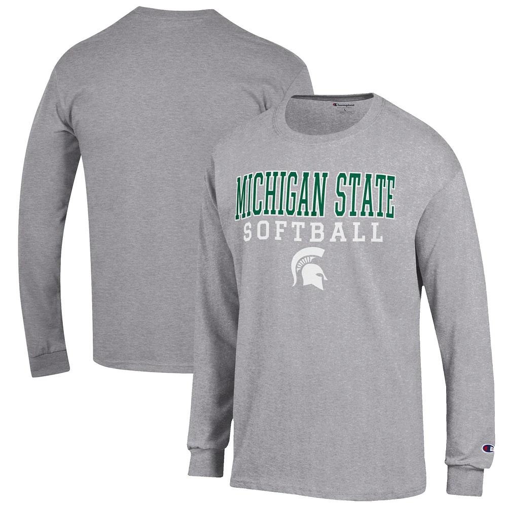 Men's Champion Gray Michigan State Spartans Softball Stack Long Sleeve T-Shirt