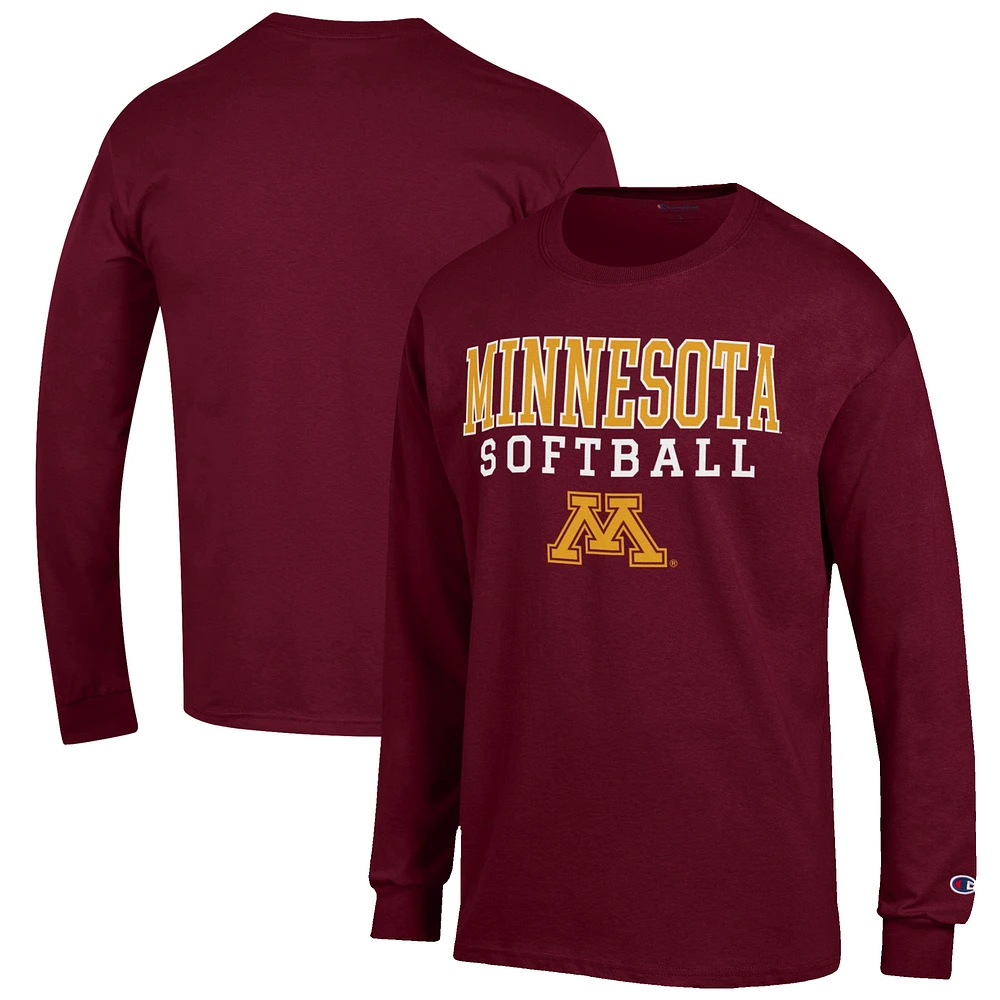 Men's Champion Maroon Minnesota Golden Gophers Softball Stack Long Sleeve T-Shirt