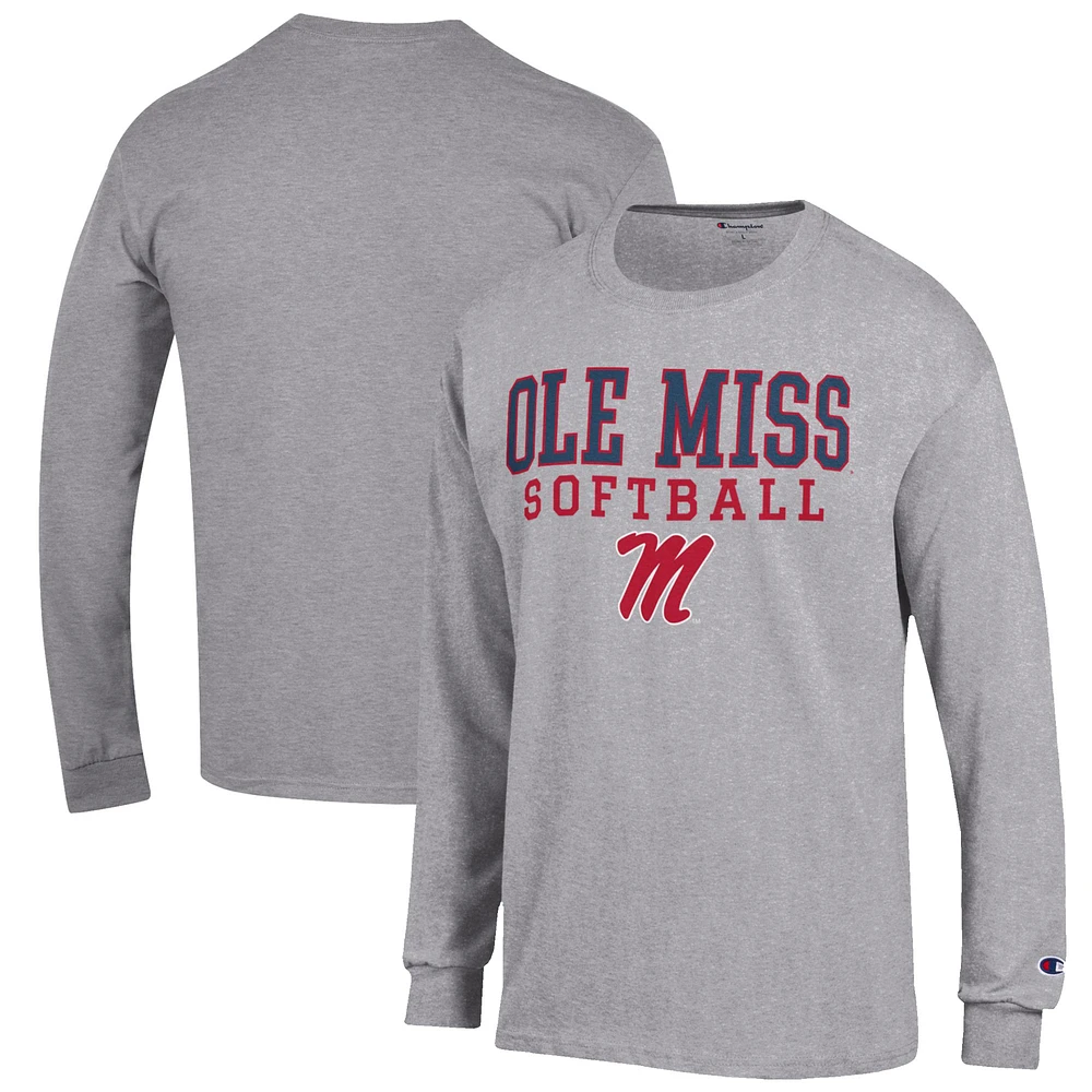 Men's Champion Gray Ole Miss Rebels Softball Stack Long Sleeve T-Shirt