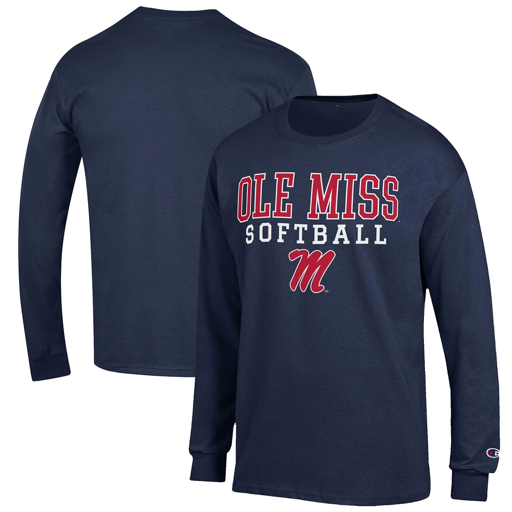 Men's Champion Navy Ole Miss Rebels Softball Stack Long Sleeve T-Shirt
