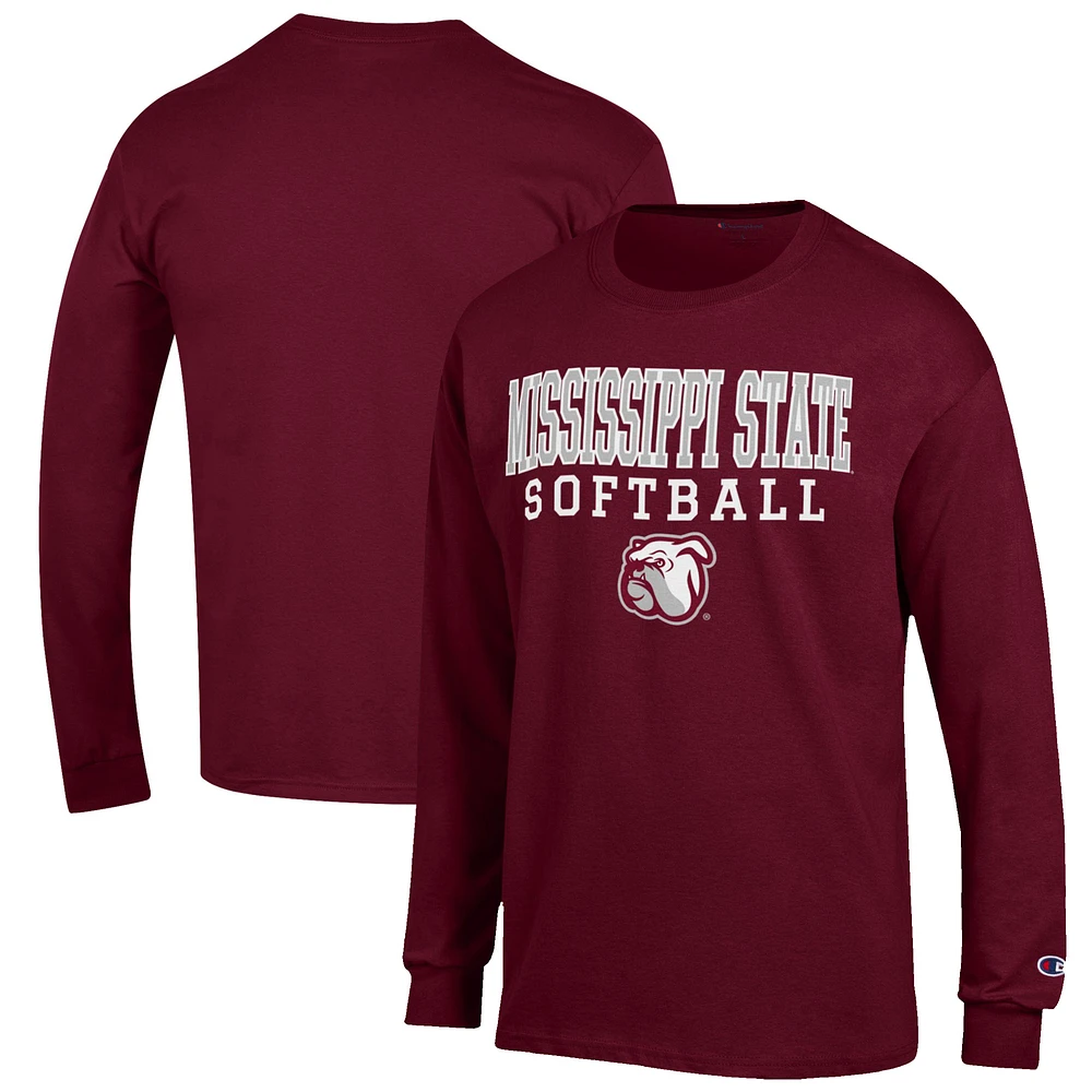 Men's Champion Maroon Mississippi State Bulldogs Softball Stack Long Sleeve T-Shirt