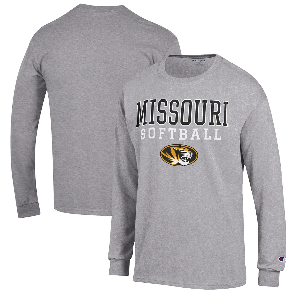 Men's Champion Gray Missouri Tigers Softball Stack Long Sleeve T-Shirt