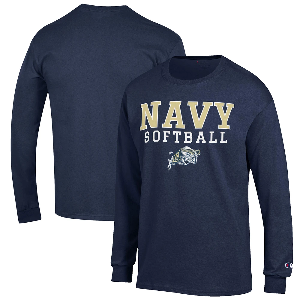 Men's Champion Navy Midshipmen Softball Stack Long Sleeve T-Shirt