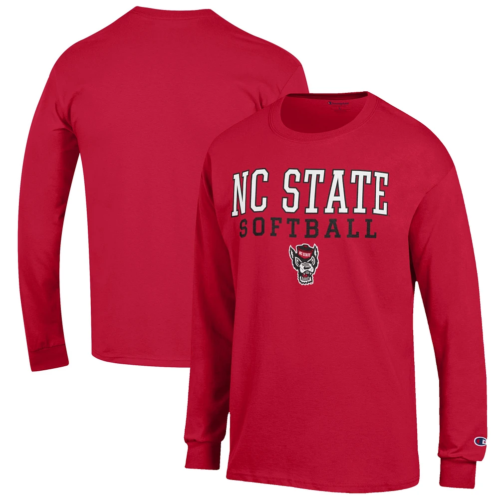 Men's Champion NC State Wolfpack Softball Stack Long Sleeve T-Shirt