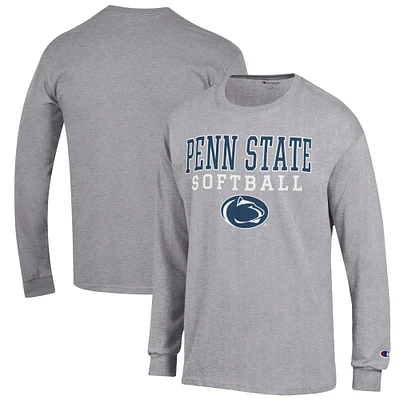 Men's Champion Gray Penn State Nittany Lions Softball Stack Long Sleeve T-Shirt