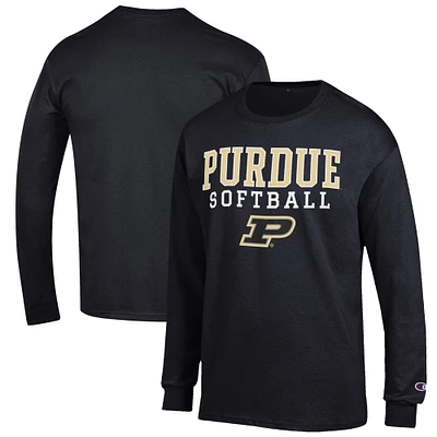 Men's Champion Black Purdue Boilermakers Softball Stack Long Sleeve T-Shirt