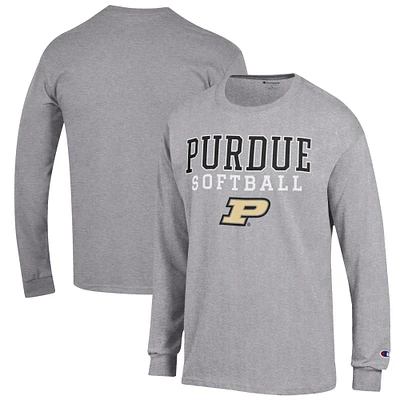 Men's Champion Gray Purdue Boilermakers Softball Stack Long Sleeve T-Shirt