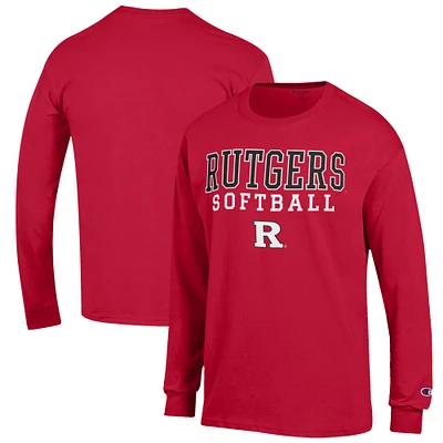 Men's Champion Rutgers Scarlet Knights Softball Stack Long Sleeve T-Shirt