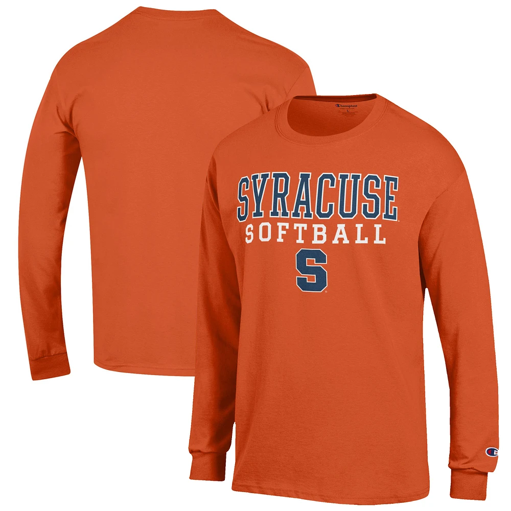 Men's Champion Orange Syracuse Softball Stack Long Sleeve T-Shirt